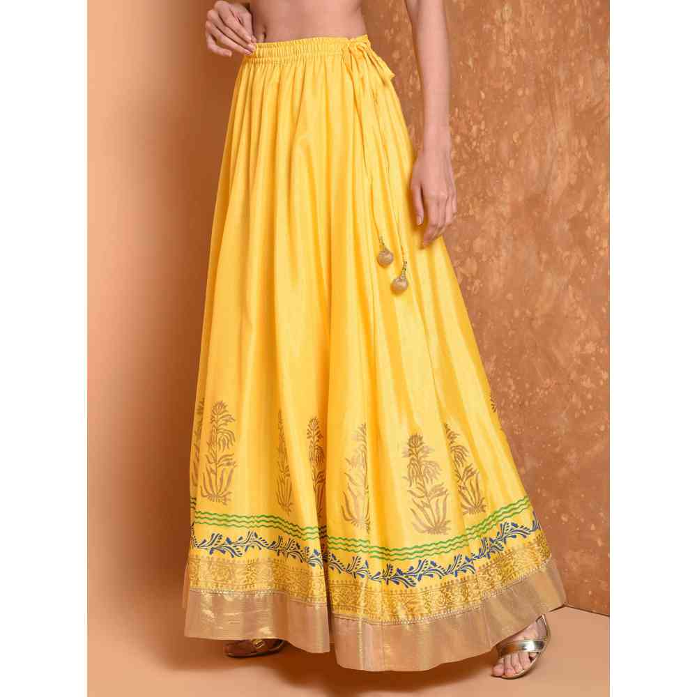 Ethnic Yellow And Orange Cotton Short Skirt - LITTLE INDIA - 317495